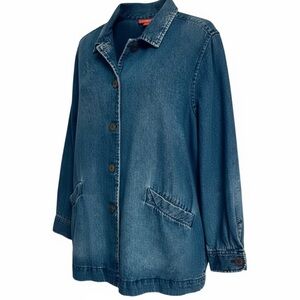 Woman Within 100% Cotton Denim Button-Front Shirt Jacket 1X